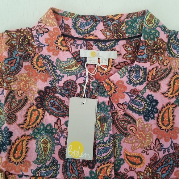 Boden Shirt  Long Sleeve Multicolor 100% Linen Size 14 L - Picture 8 of 12